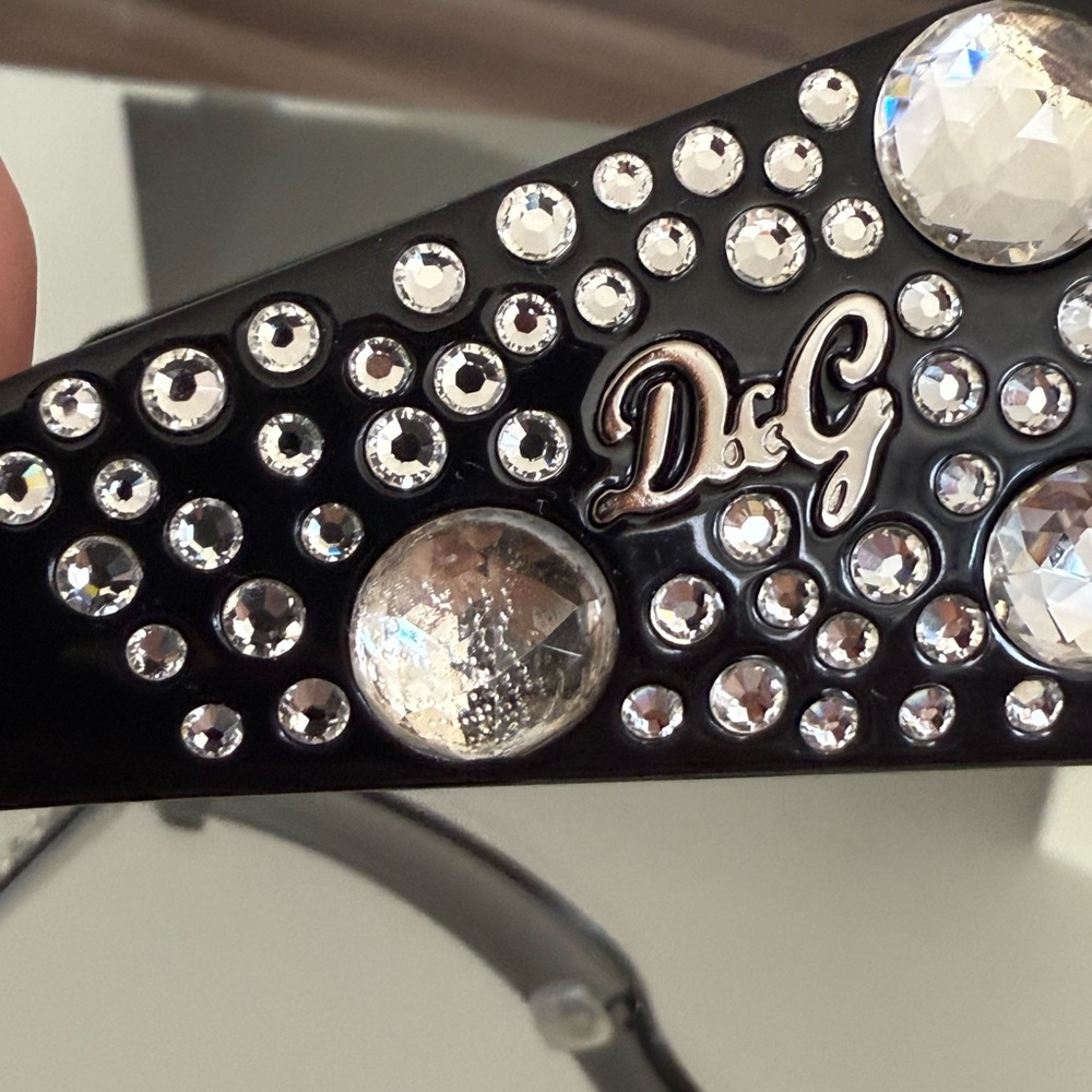 D&G Black Oversized Rhinestone Shield Sunglasses - Picture 7 of 12